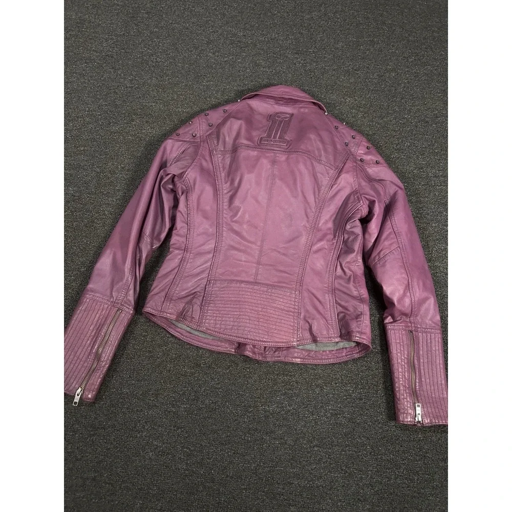 Harley Davidson Jacket Women's Medium Purple Lambskin Leather Moto Studded Biker